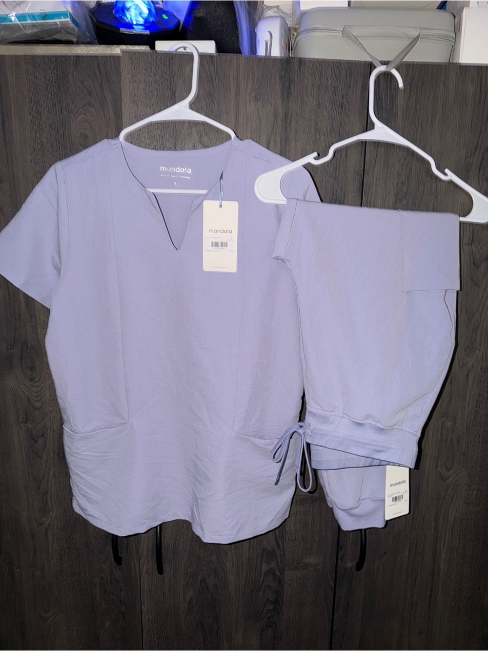 Mandala Lavender Nursing Scrub Top & Drawstring Pants Set
